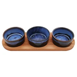 Komplet 3 miseczek na akacjowej podstawie