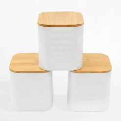 Komplet 3 pojemników białych GEOMETRIC 11,5x11,5x12,3 cm