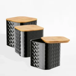 Komplet 3 pojemników czarnych GEOMETRIC 11,5x11,5x12,3 cm