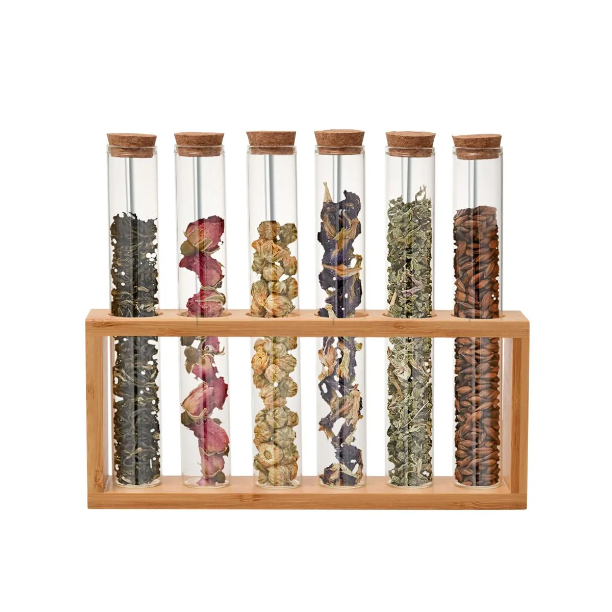 Komplet 6 przyprawników na bambusowym stojaku 100 ml