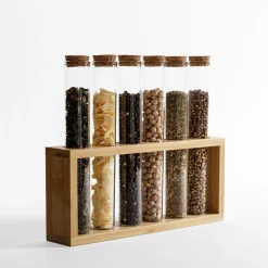 Komplet 6 przyprawników na bambusowym stojaku 110 ml