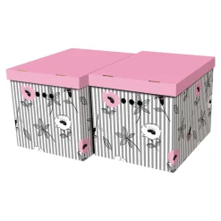 Komplet 2 pudełek tekturowych KWIAT RÓŻOWY PASKI XL