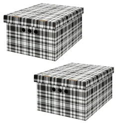 Komplet 2 pudełek tekturowych KRATKA CZARNA