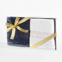 Komplet 2 ręczników biały/granatowy BLINK 50x90 cm