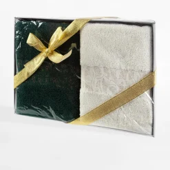 Komplet 2 ręczników krem/ciemnozielony BLINK 50x90 cm