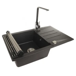 Komplet – zlewozmywak CANTO 130 z baterią GALLA i matą ALLROUND czarny