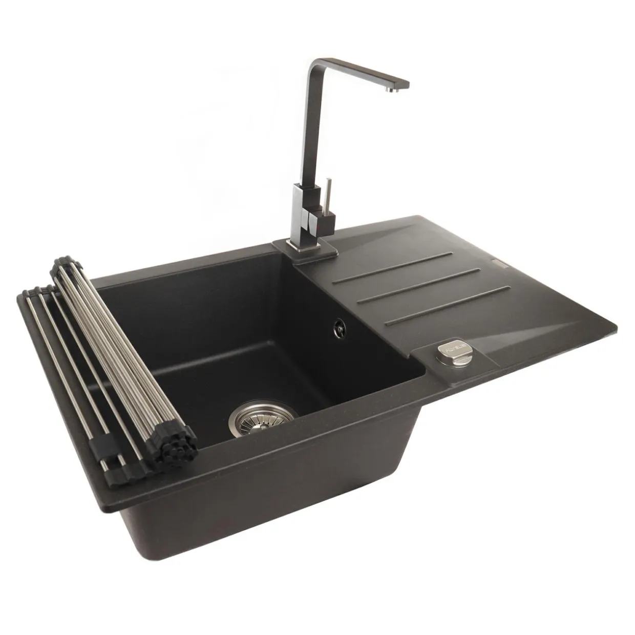 Komplet – zlewozmywak CANTO 130 z baterią GALLA i matą ALLROUND czarny