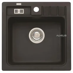 Komplet - zlewozmywak granitowy czarny ASPEN 20 z baterią i matą ociekową