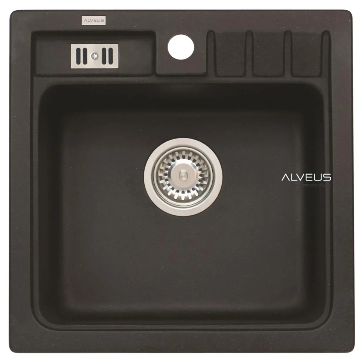 Komplet - zlewozmywak granitowy czarny ASPEN 20 z baterią i matą ociekową