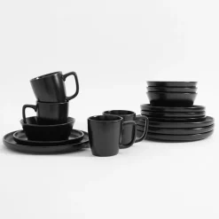 Komplet obiadowo-kawowy czarny MATTEO, 16 elementów