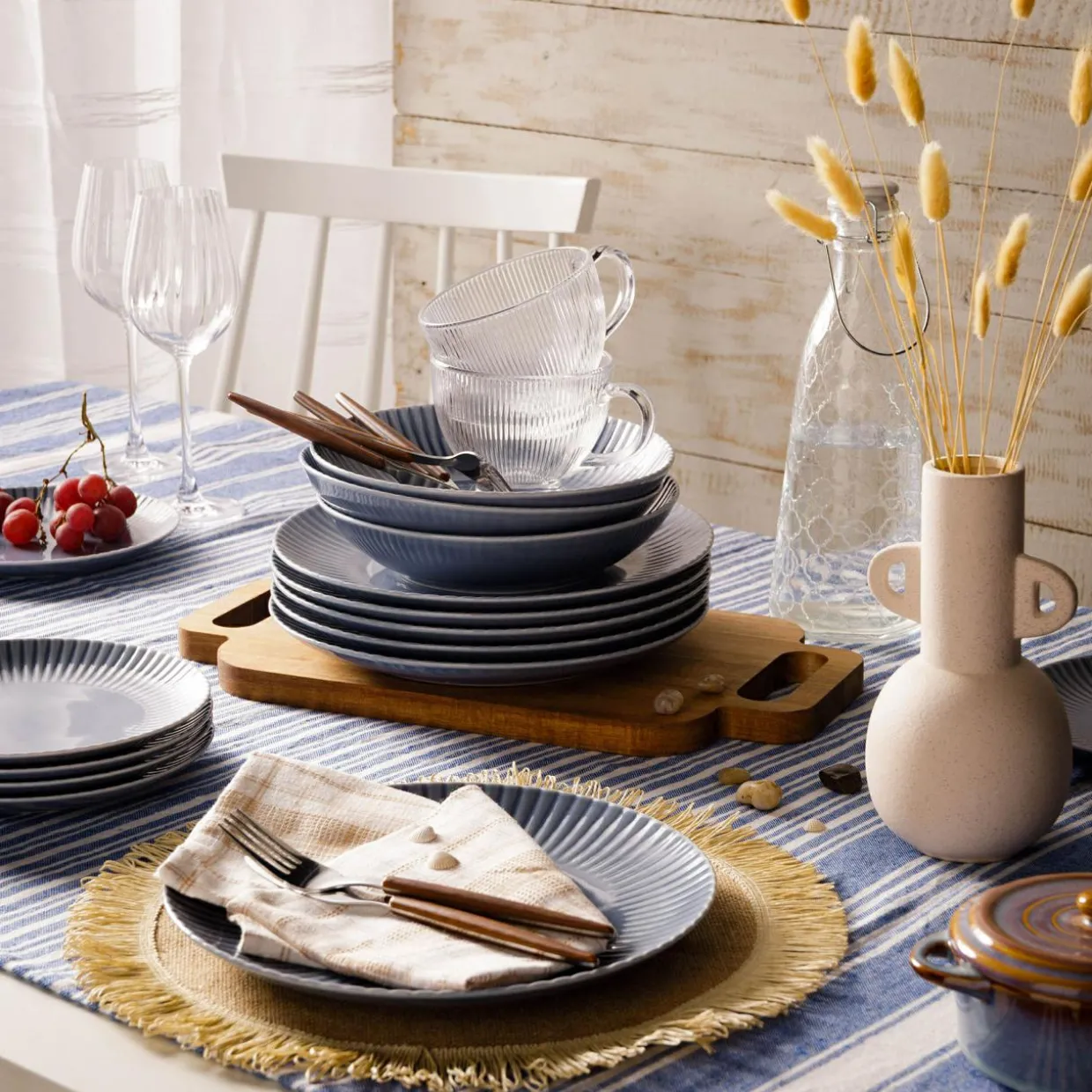 Komplet talerzy szaro-niebieski DAISY SEASIDE 18 el.