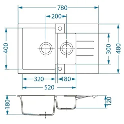 Komplet zlewozmywak granitowy czarny CANTO 70 z baterią i matą ociekową