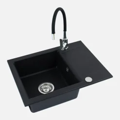 Komplet zlewozmywak granitowy czarny ALVEUS SHOT 59X44 z baterią elastyczną