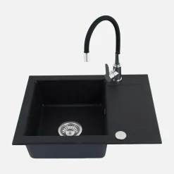 Komplet zlewozmywak granitowy czarny ALVEUS SHOT 59X44 z baterią elastyczną