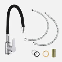 Komplet zlewozmywak granitowy czarny ALVEUS SHOT 59X44 z baterią elastyczną