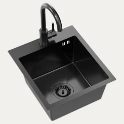 Komplet zlewozmywak QUADRON czarny AVENIR SMART 40X45 cm z baterią