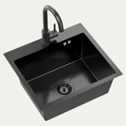 Komplet zlewozmywak QUADRON czarny AVENIR BOX 50X45 cm z baterią