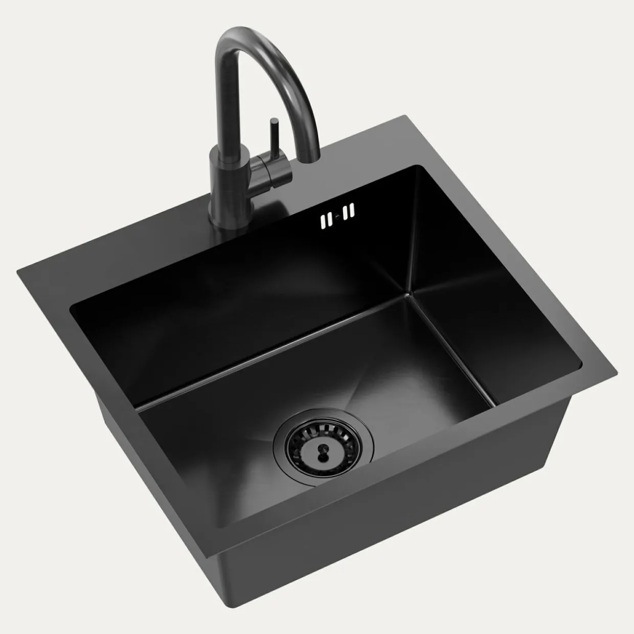 Komplet zlewozmywak QUADRON czarny AVENIR BOX 50X45 cm z baterią