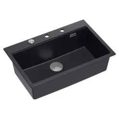 Komplet zlewozmywak QUADRON czarny MASTER BASE 1K 76x50 cm z akcesoriami