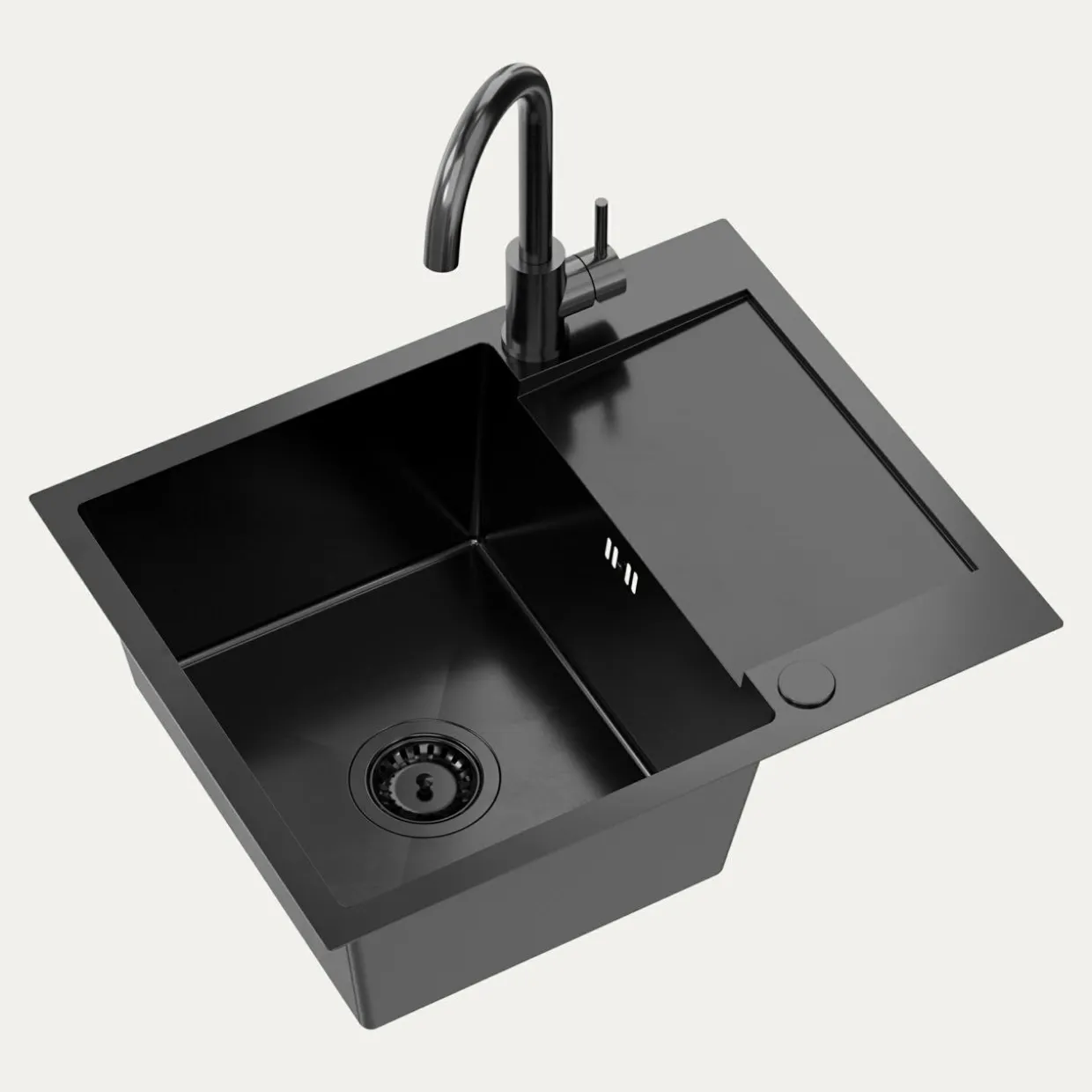 Komplet zlewozmywak QUADRON czarny AVENIR SHORT 60x48 cm z baterią