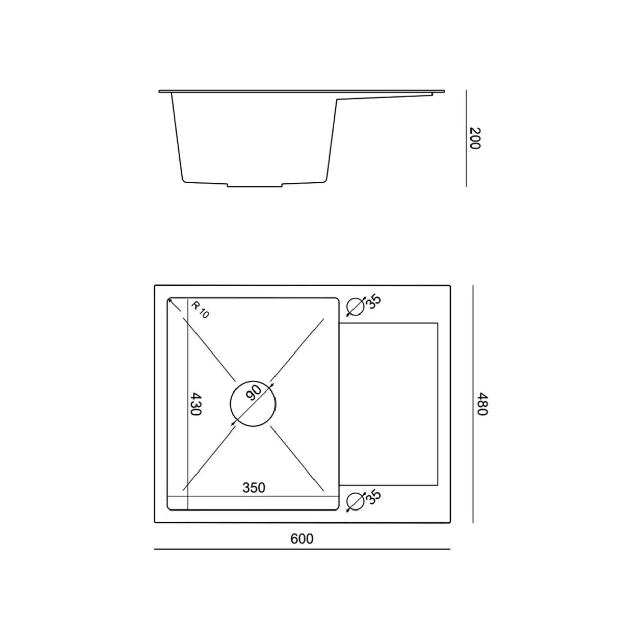 Komplet zlewozmywak QUADRON czarny AVENIR SHORT 60x48 cm z baterią