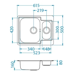 Komplet zlewozmywak stalowy satyna ALVEUS FJORD 61,5x50 z baterią chrom