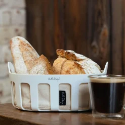 Koszyk na pieczywo z bawełnianym wkładem biały LIVIO