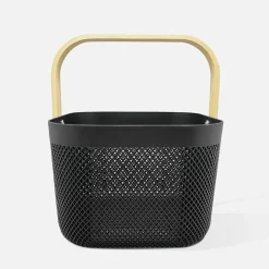 Koszyk z drewnianą rączką czarny 24x24x18 cm