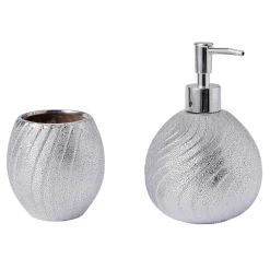 Kubek łazienkowy na szczoteczki ceramiczny srebrny 8,5 cm