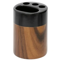 Kubek na szczoteczki ceramiczny czarno-brązowy