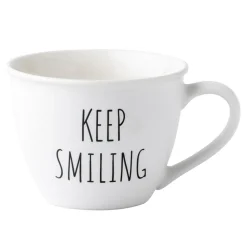 Kubek porcelanowy z napisami KEEP SMILING biały 530 ml