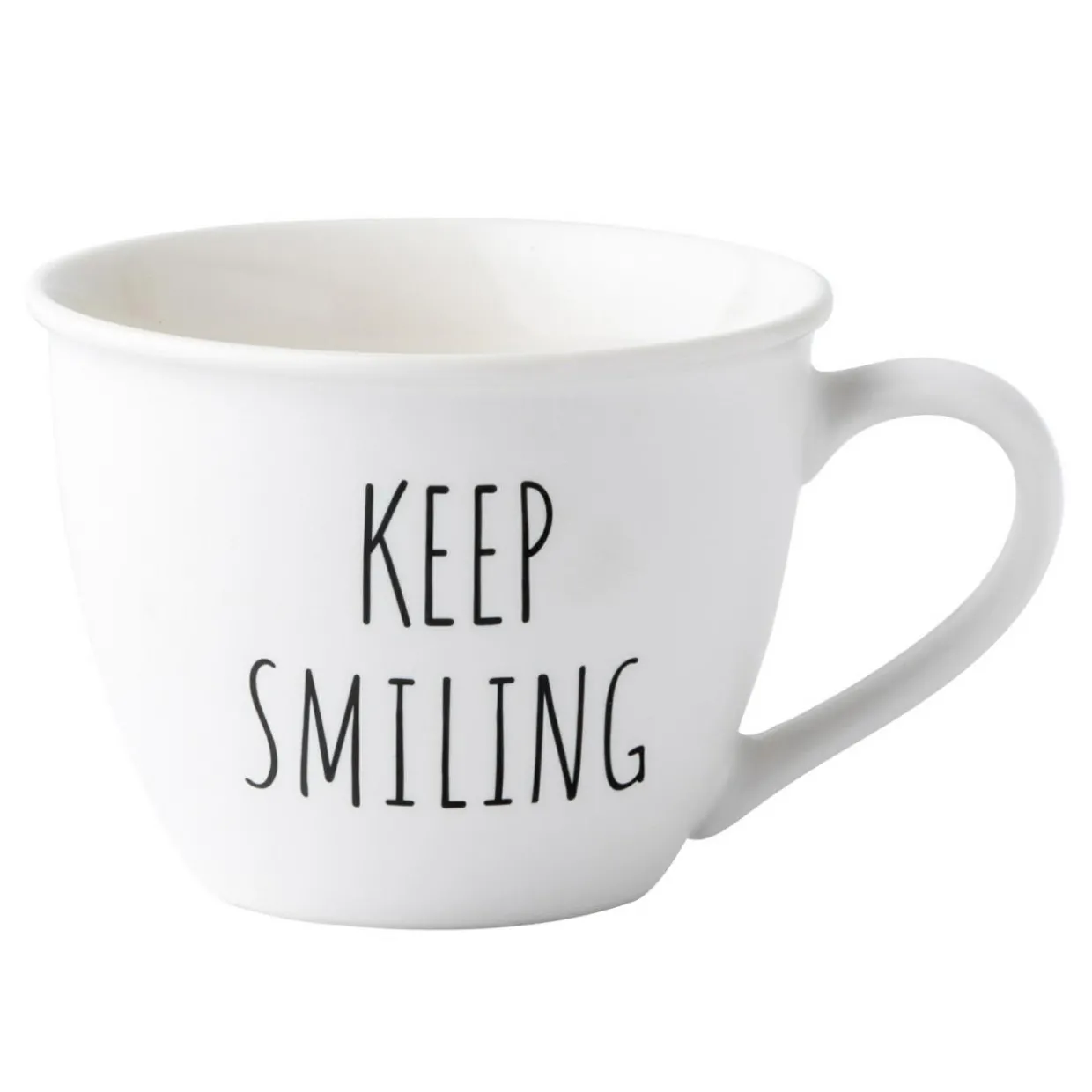 Kubek porcelanowy z napisami KEEP SMILING biały 530 ml