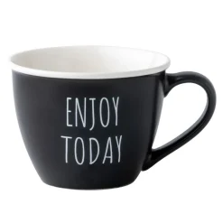 Kubek porcelanowy z napisami ENJOY TODAY czarny 530 ml
