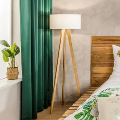 Lampa na drewnianym trójnogu abażur biały LOTTA