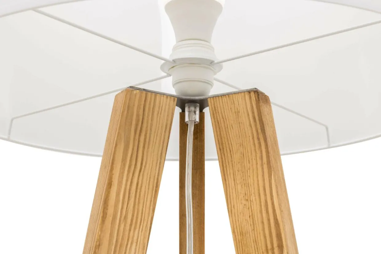 Lampa na drewnianym trójnogu abażur biały LOTTA