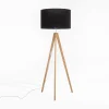 Lampa na drewnianym trójnogu abażur czarny TREVISO