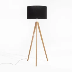 Lampa na drewnianym trójnogu abażur czarny TREVISO