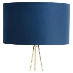 Lampa na złotym trójnogu abażur welur granatowy INGA