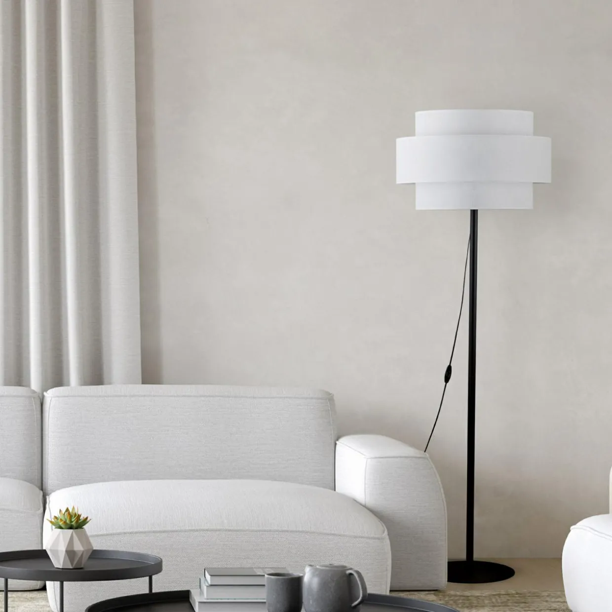 Lampa podłogowa abażur biały CALISTO