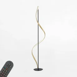 Lampa podłogowa LED Wi-Fi czarno-złota Q-SWING z pilotem