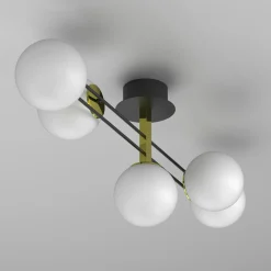 Lampa sufitowa 5 kloszy kule czarno-złota SATELIT V