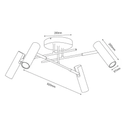 Lampa sufitowa 4 regulowane reflektory czarno-złota AXION