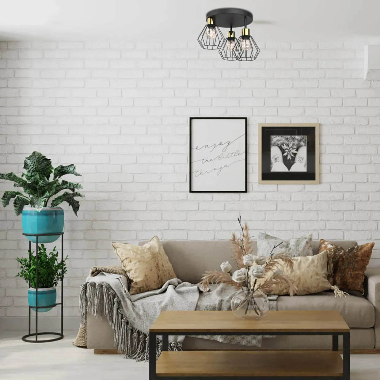 Lampa sufitowa czarno-złota PARKLA BASKET III