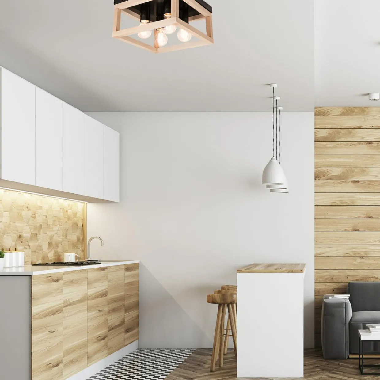 Lampa sufitowa drewno czarna VILLY 4