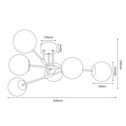 Lampa sufitowa kule czarno-złoty GLAME 6