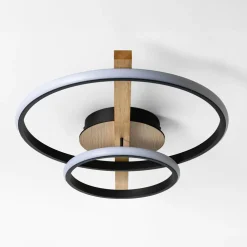 Lampa sufitowa LED 2 pierścienie jasne drewno czarna ALMERIA