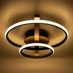 Lampa sufitowa LED 2 pierścienie jasne drewno czarna ALMERIA