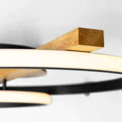 Lampa sufitowa LED 2 pierścienie jasne drewno czarna ALMERIA