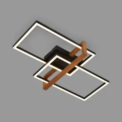 Lampa sufitowa LED prostokątna 2 ramki czarna drewno FRAME 50,5 cm