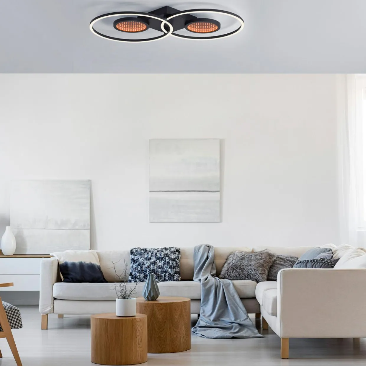 Lampa sufitowa LED RGB efekt głębi czarna TUNEL z pilotem